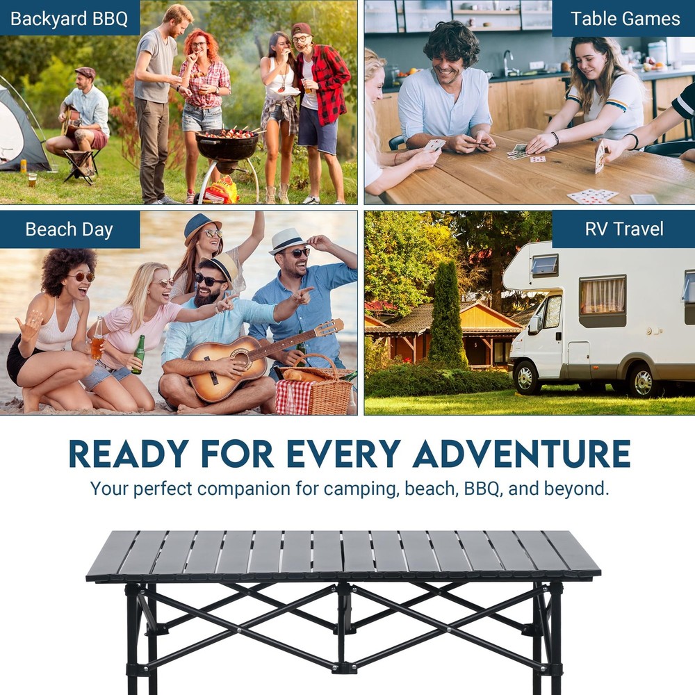 Folding Camping Table, Adjustable Height Aluminum Camp Table with Roll Up Top...