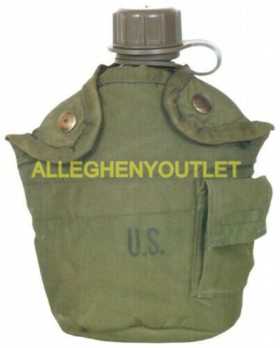 GENUINE USGI MILITARY SURPLUS 1 QUART WATER CANTEEN AND COVER ARMY OD GREEN GC