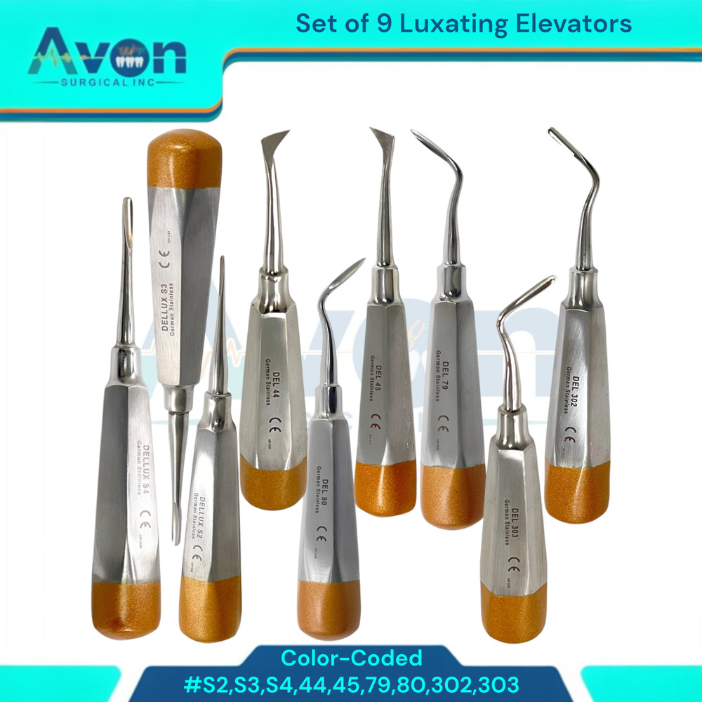 9pcs Dental Root Tooth Extraction Luxating Elevator Pick, Straight, Right, Left