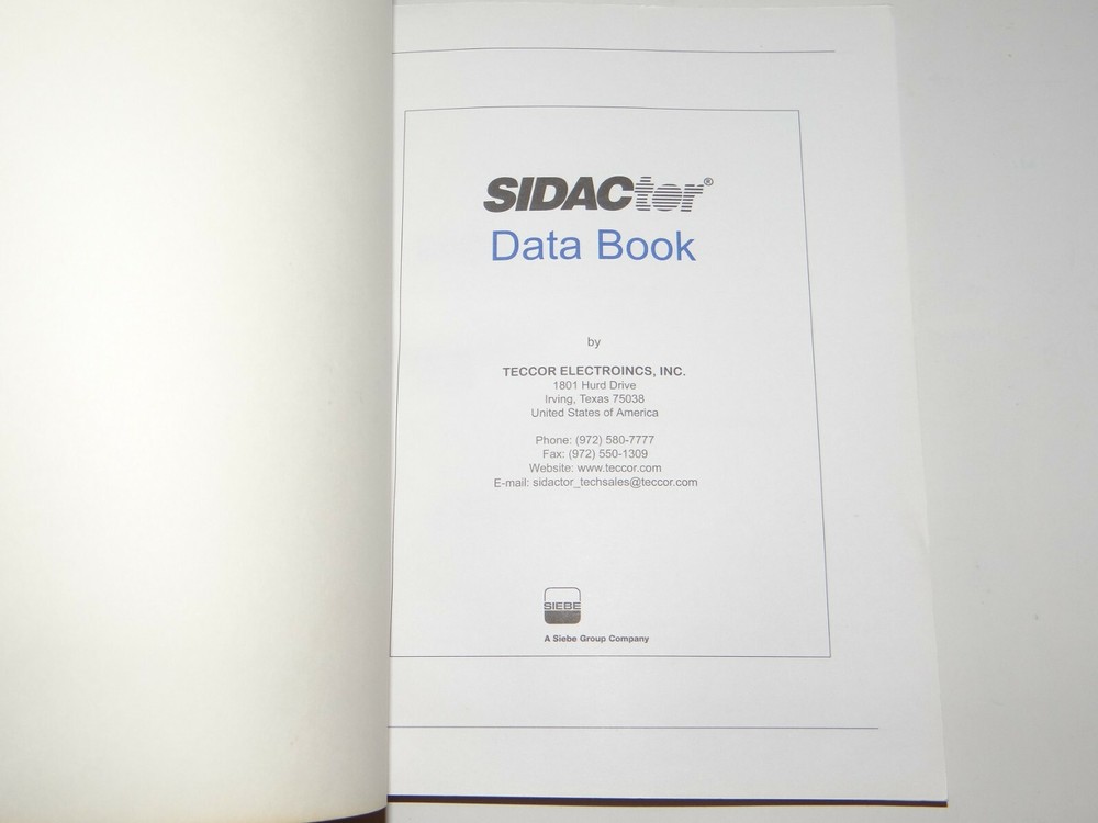 1998 SIDACtor DATA BOOK Teccor Electronics Inc. SIEBE Group Company