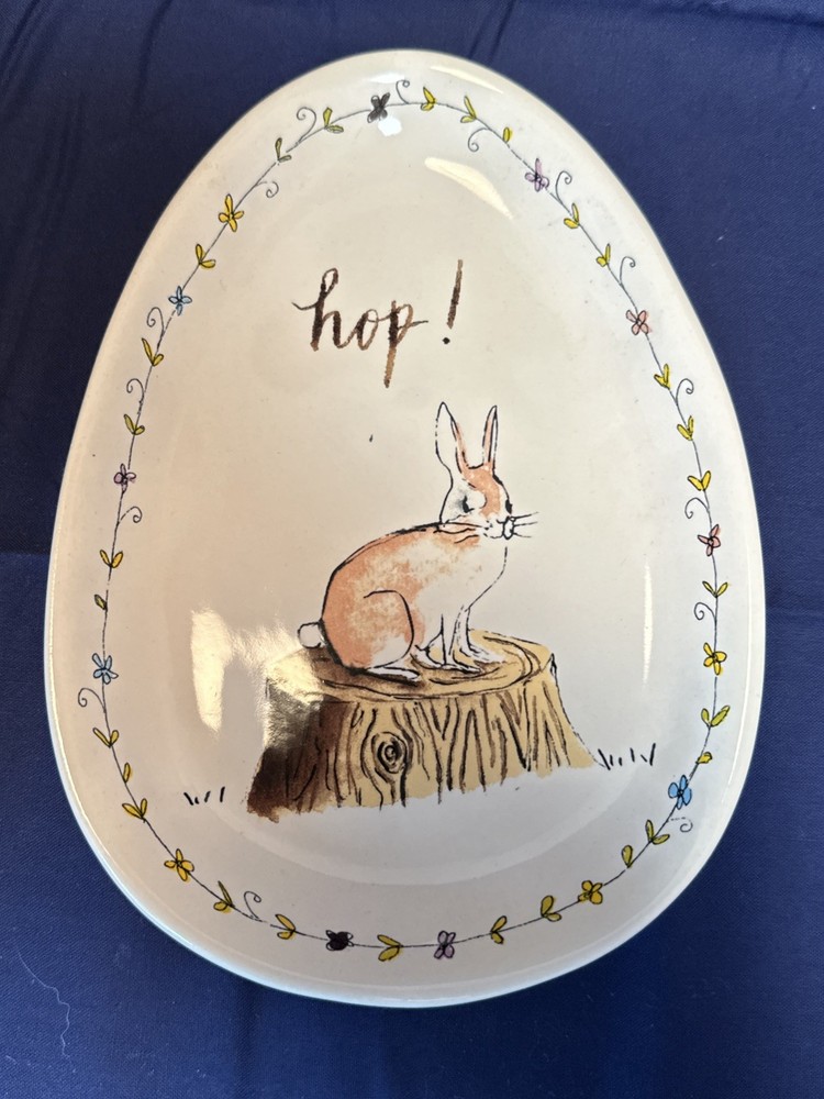 Rae Dunn Easter Hip Hop Easter Bunny Split Dish & Small Platter Magenta