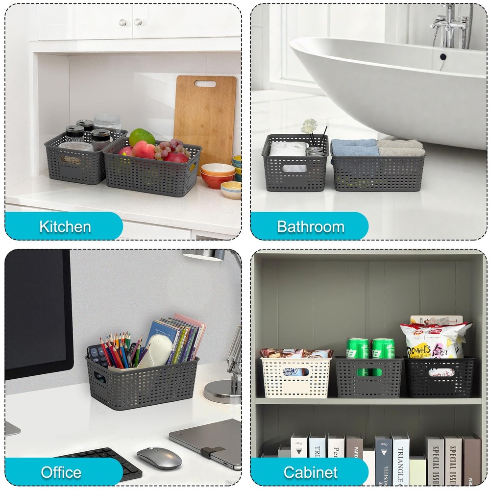 3 Pack Plastic Storage Baskets with Handles,Stackable Organizer Bins for Clos...