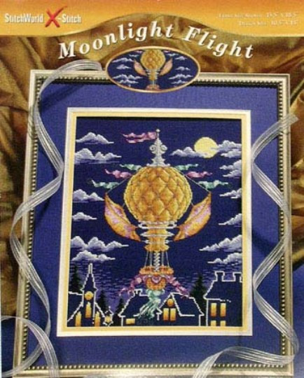 MOONLIGHT FLIGHT Air Balloon Cross Stitch Pattern NEW