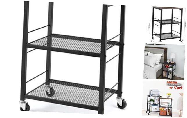 3 Tier Rolling Cart Kitchen Carts on Wheels with Storage, Medium Black
