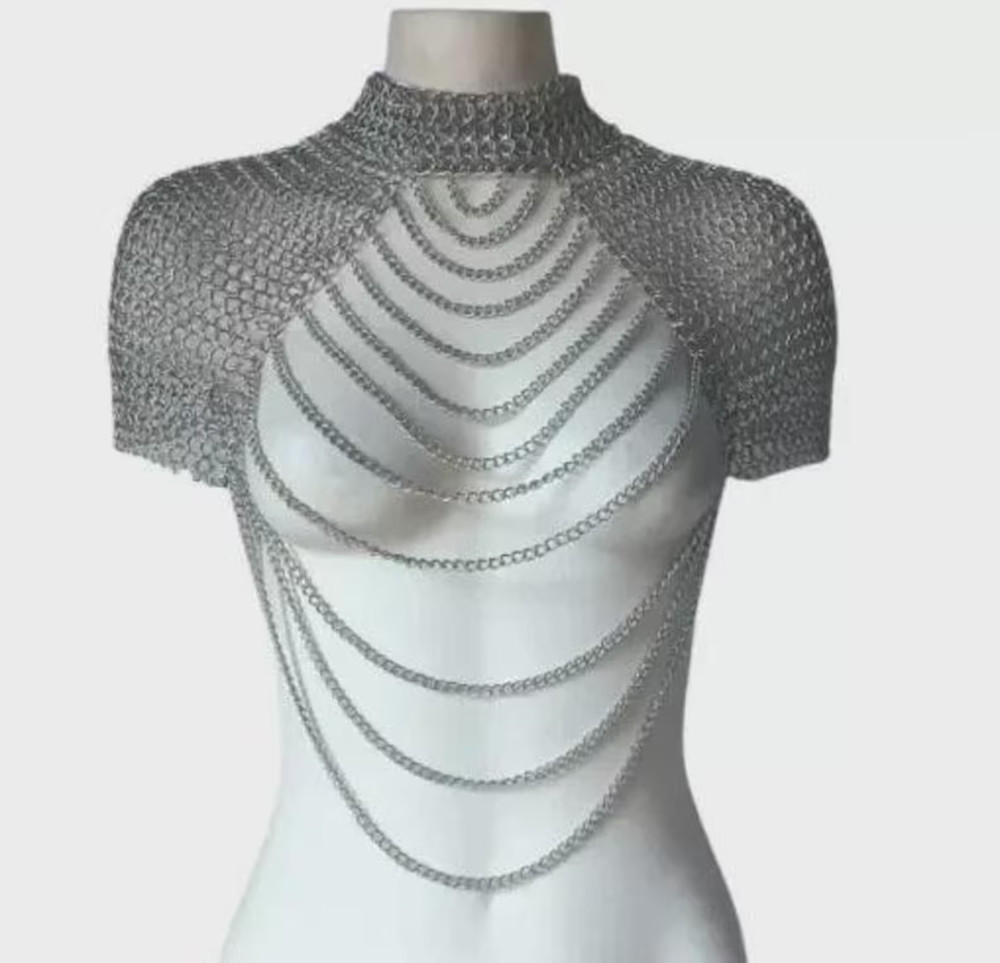 Medieval Chainmail Collar Shoulder Armor Adjustable Chainmail Chain COSTUME