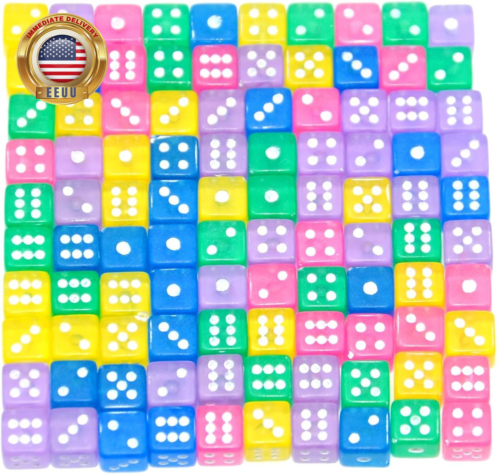 100 Assorted D6 Mini Tiny Dice Game Dot Square Dice for Casino Themed Activity,