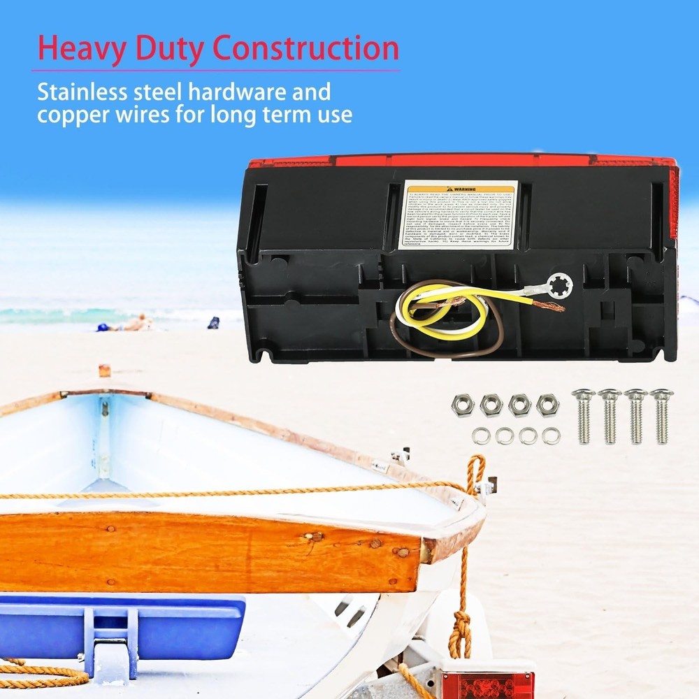 Left+Right LED Waterproof Red Trailer Boat Rectangle Stud Stop Turn Tail Lights