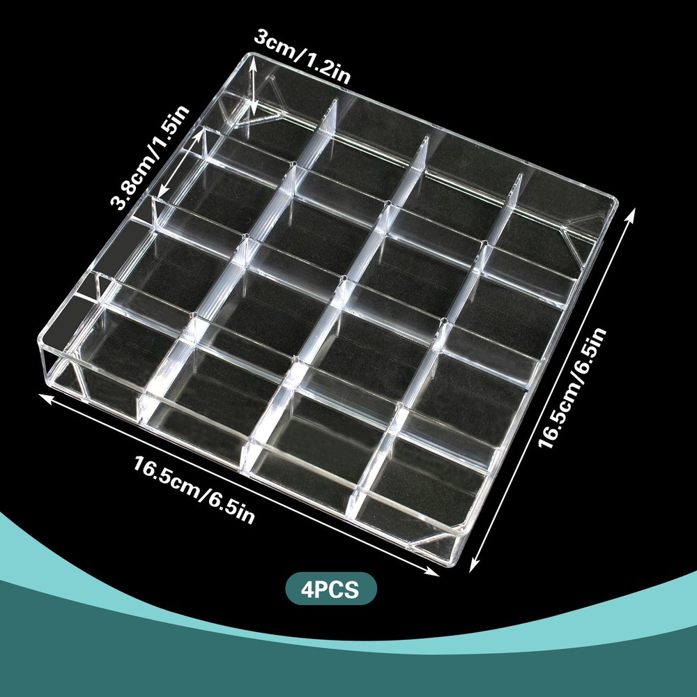 4 PCS Stackable Jewelry Organizer Tray, Plastic Storage Box with 16 Mini Grid...