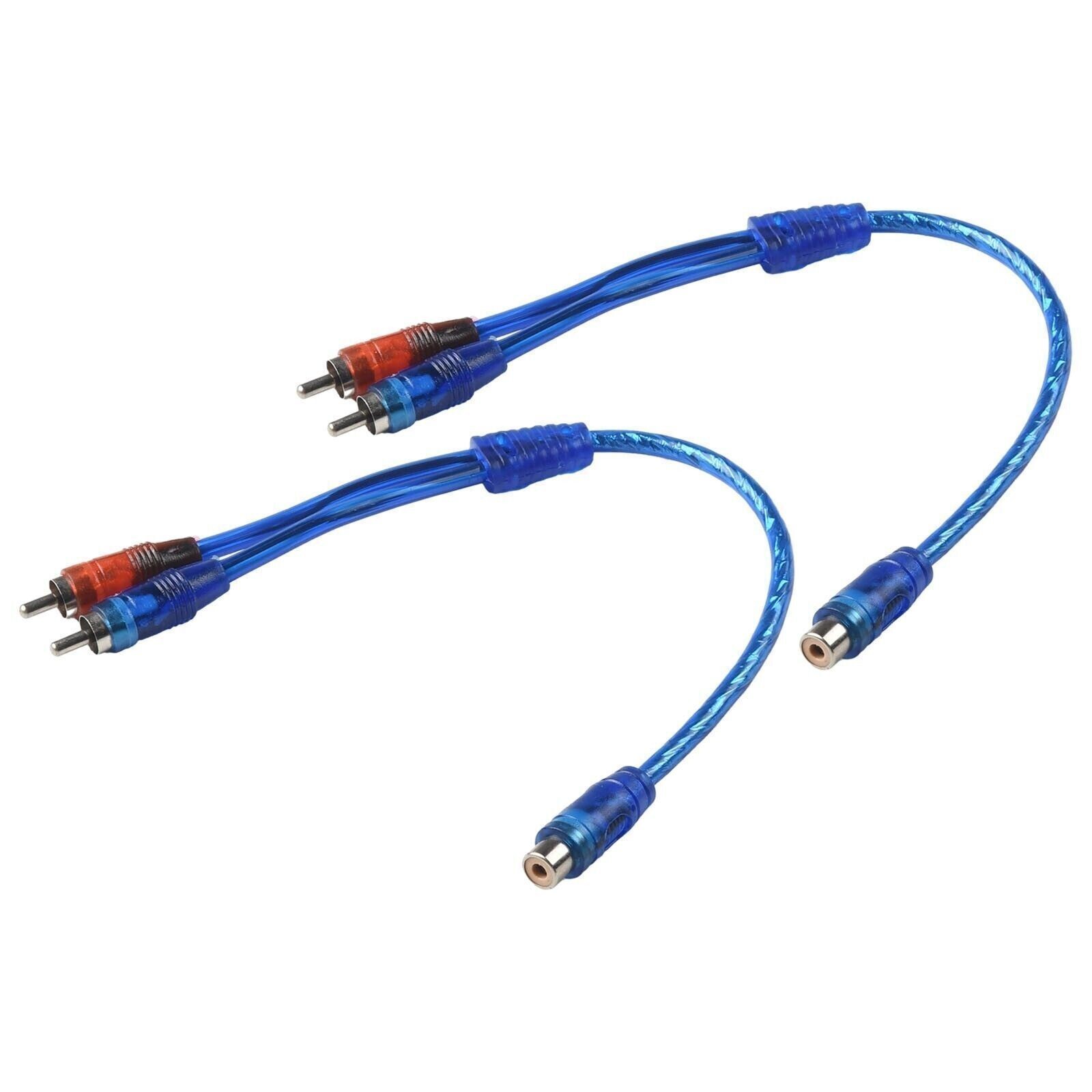2pcs RCA Y Splitter Audio Jack Cable Adapter 1 Female to 2 Male Connector Blue