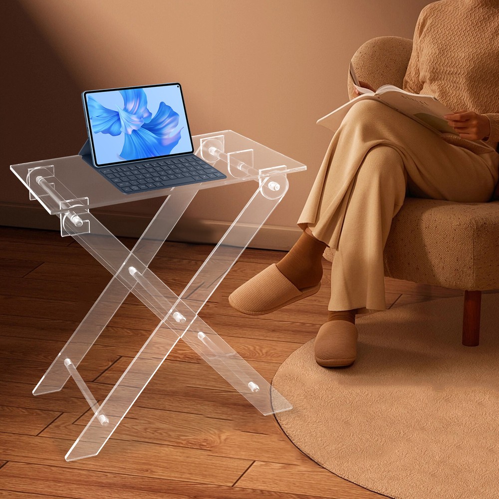 Foldable Acrylic Computer Table X-shaped Clear Computer Rack Stand Coffee Table