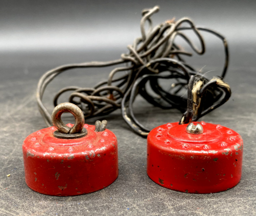 (2) GILBERT ERECTOR PART MJ RED PAINTED ELECTROMAGNET W/ WIRE LEADS