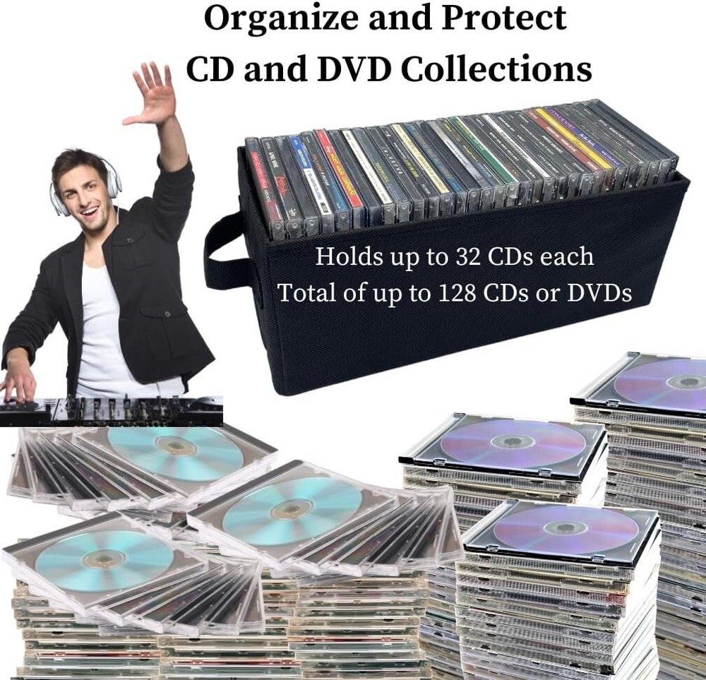 CD Storage Boxes (4 Pack) Durable CD Case Organizer with Lid, Disc Container Set