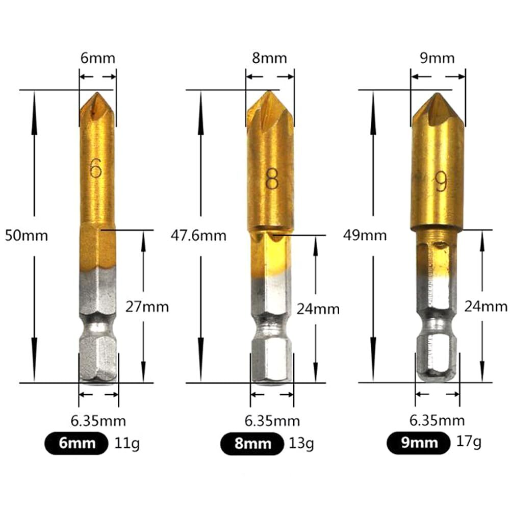 6 x Chamfer Countersink Deburring Drill Bit Set Crosshole Cutting Metal Tool Kit