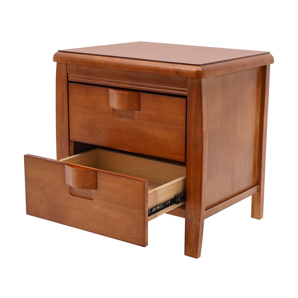 Walnut Nightstand, Bedside Table, Sofa Side Table, Storage Cabinet W/ 2 Drawers