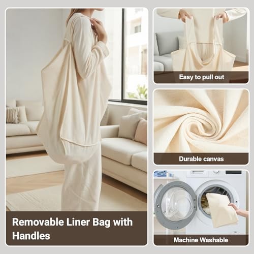 Laundry Hamper 2 Section, 100L Rolling Laundry Sorter with 2-Section Beige