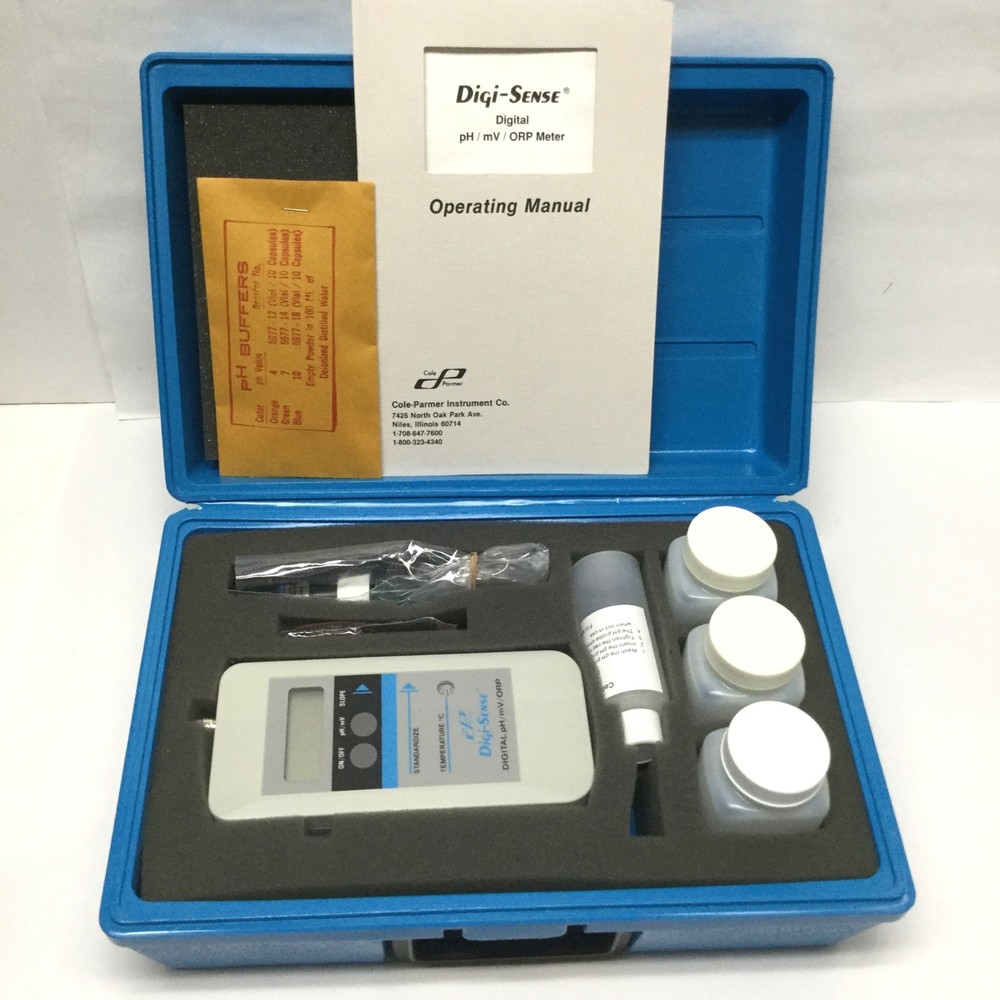 Cole-Parmer 05938-50 Digi-Sense Digital LCD pH/mV/ORP Meter Kit, 0-14pH, 9-Volt