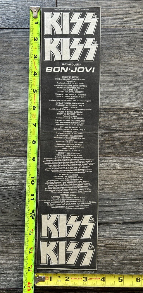 KISS Concert Ad Advert Animalize Tour Kiss Bon Jovi UK Tour Dates Vintage Kiss