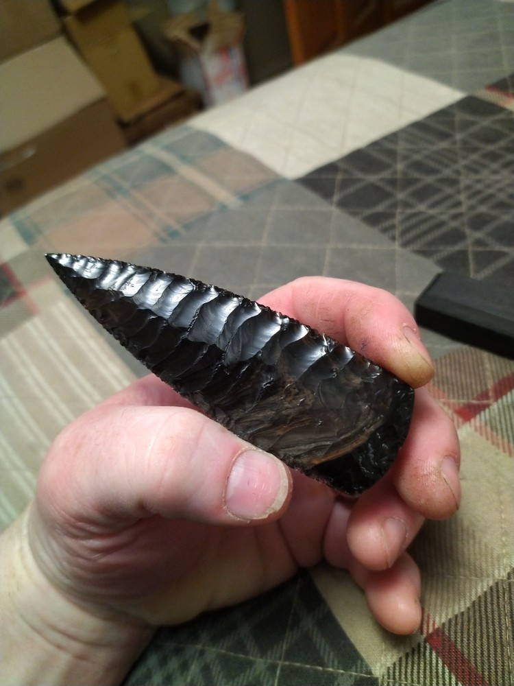 Paleo Spear Point Obsidian fire like at bottom