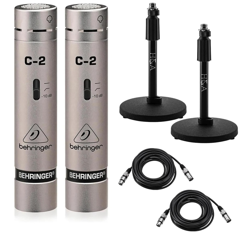 Behringer C-2 Matched Studio Condenser Microphones, Pair, Bundle with 2x Microph