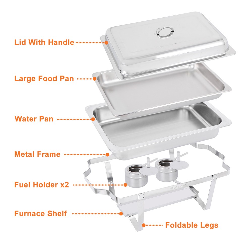 8Pack Stainless Steel Rectangular Chafing Dish Full Size Buffet Catering 8 Quart