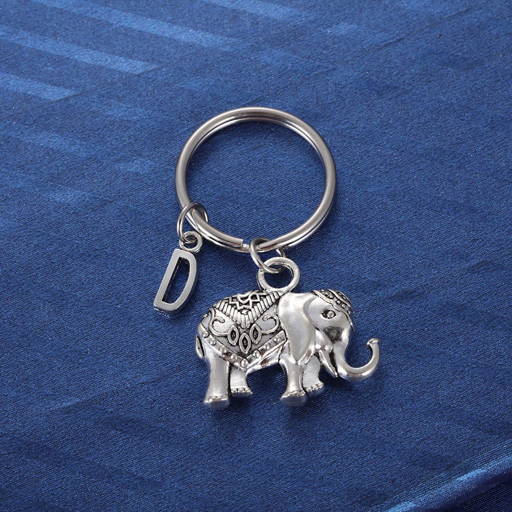 Initial Elephant Charm Keychain Elephant Keyring Elephant Lover Accessory Str...