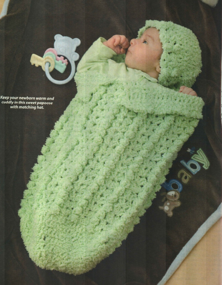 SHELL & POPCORN PAPOOSE SET WITH HAT BABY CROCHET PATTERN INSTRUCTIONS