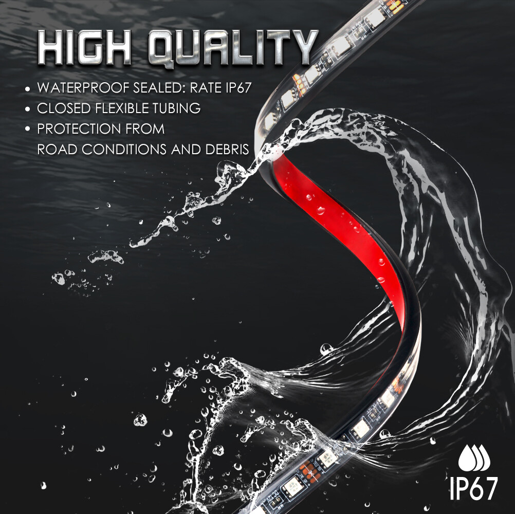 4PC 5050 RGB LED Strip Under Car Tube Underglow Underbody System Neon Lights Kit