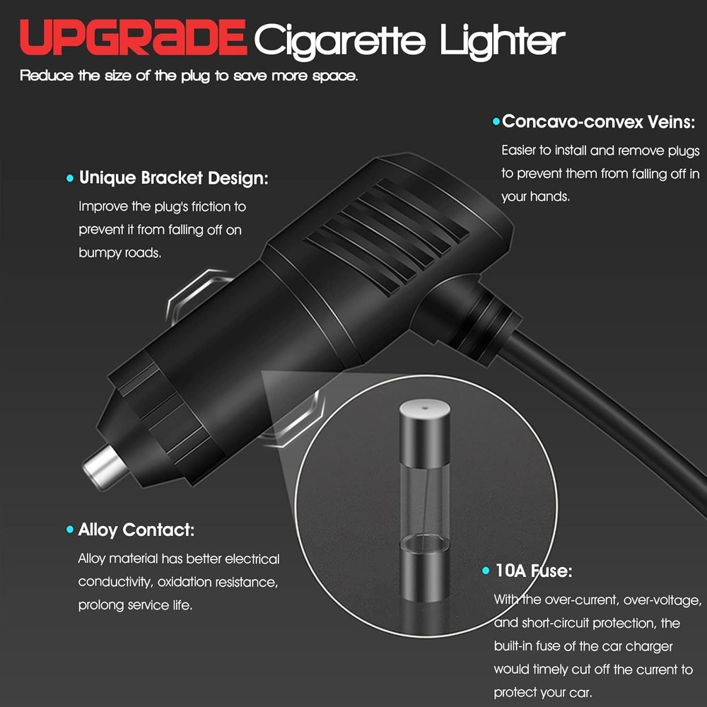 3-Socket Car Cigarette Lighter Splitter Adapter, 2 USB Splitter Extender [120W]