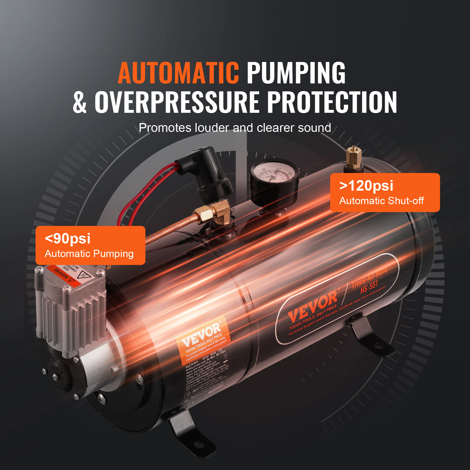 VEVOR 12V Air Compressor with 0.8 Gal/3L Tank Onboard Air Horn Compressor System