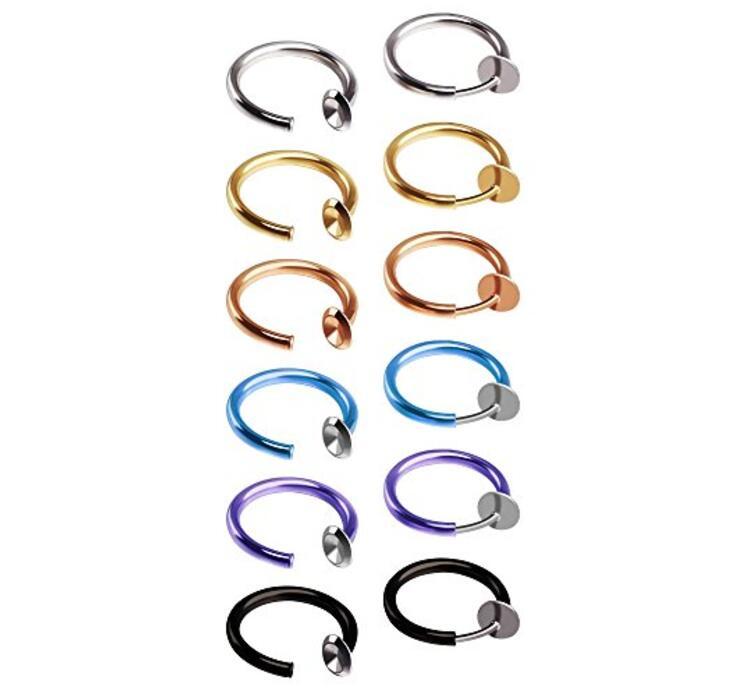 Clip-On Spring Action Non-Piercing Fake Septum Lip Cartilage Nose Tragus Ring