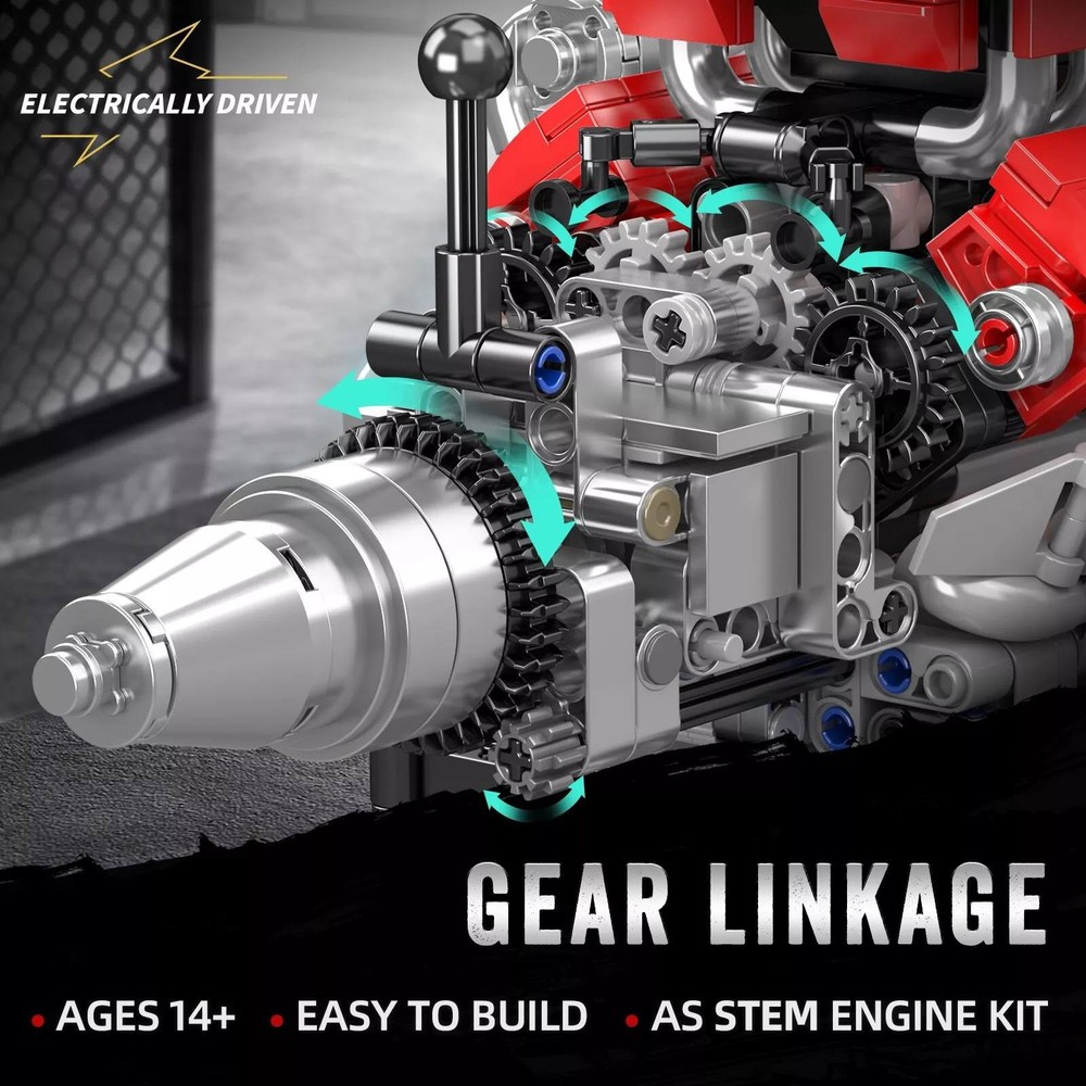 V8 Engine Motor Mechanical Engineering Model Building Block Gift Collection ABS