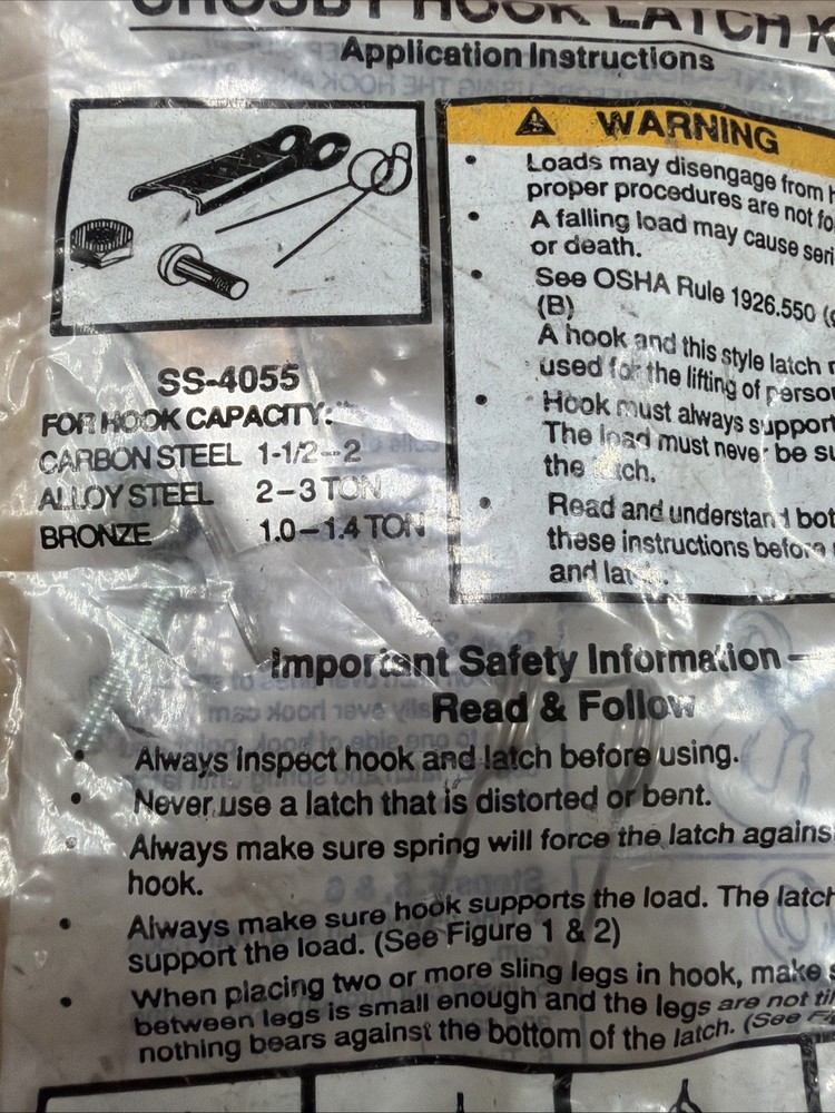 Crosby Hook Latch Kit SS-4055 New In Package