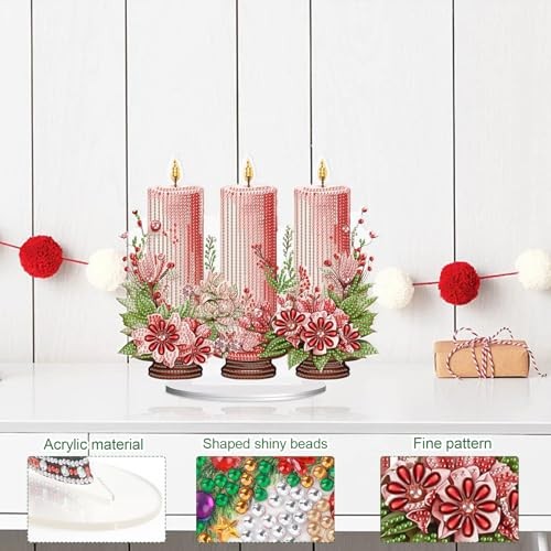 5D DIY Diamond Painting Tabletop Ornament Kits Christmas Diamond Pink Candle