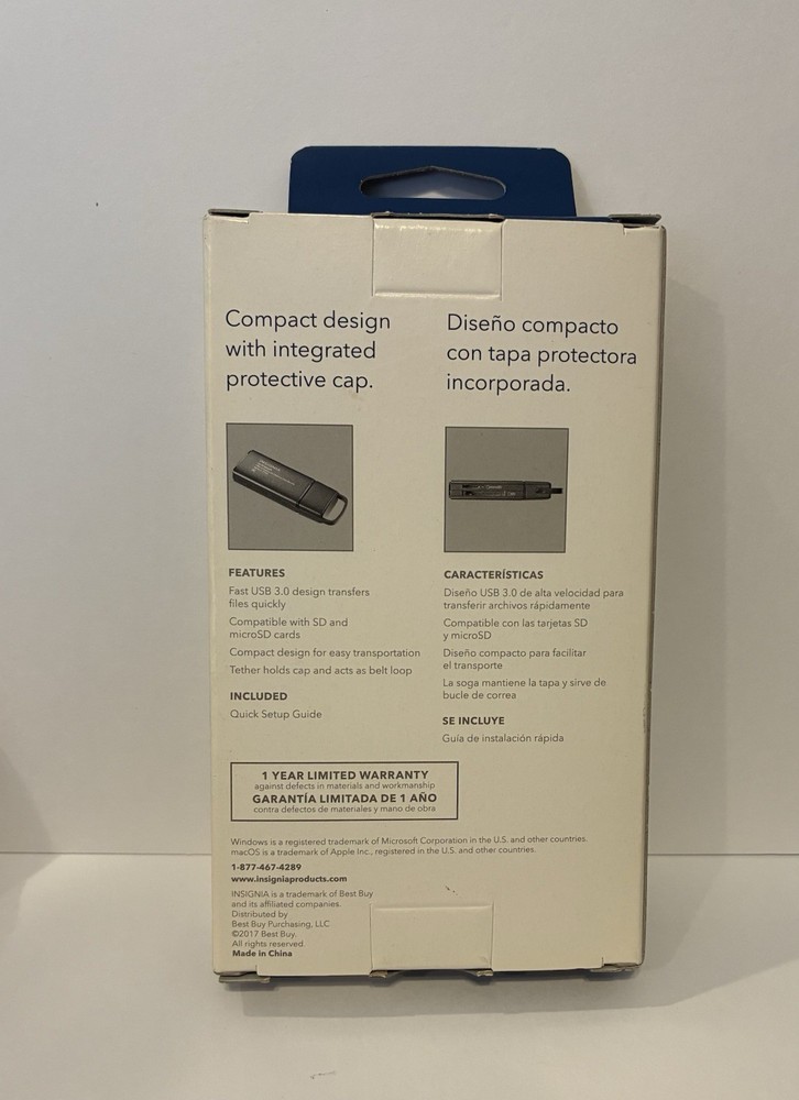 Insignia USB 3.0 Memory Card Reader Sleek Portable Design.. SD/MICRO SD