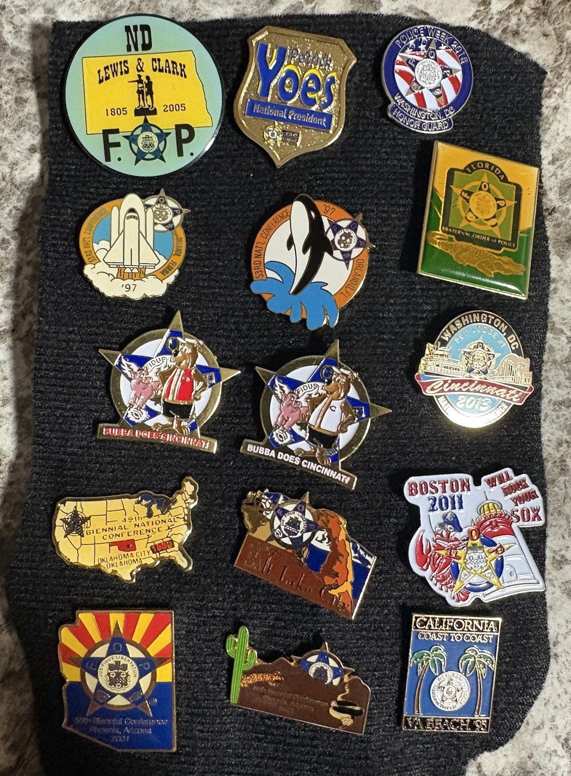 15 Fop Fraternal Order Of Police Pins. Various Years, States, Conferences