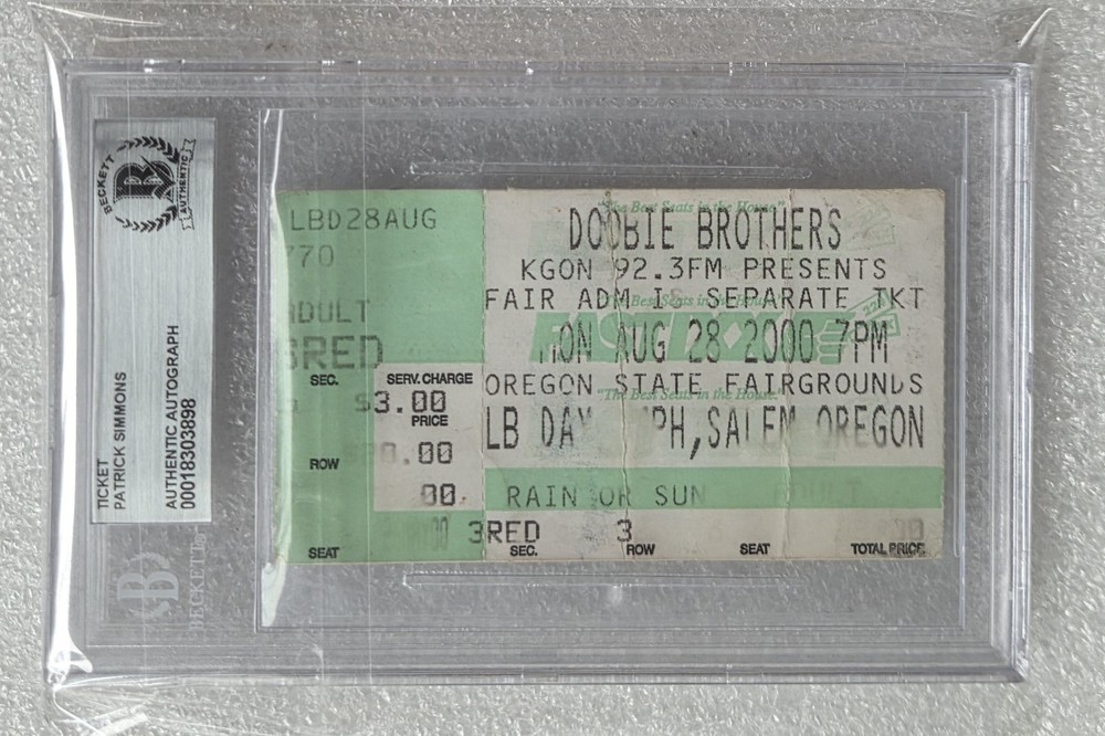 PAT SIMMONS SIGNED TICKET BECKETT BAS COA AUTOGRAPHED SLABBED DOOBIE BROTHERS