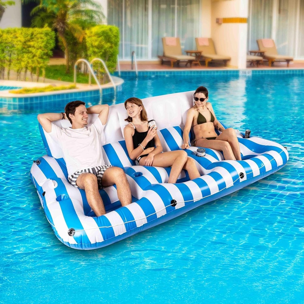 Zone Tech Inflatable Pool Float - 3 Person Pool Float Lounger Chair with Handles