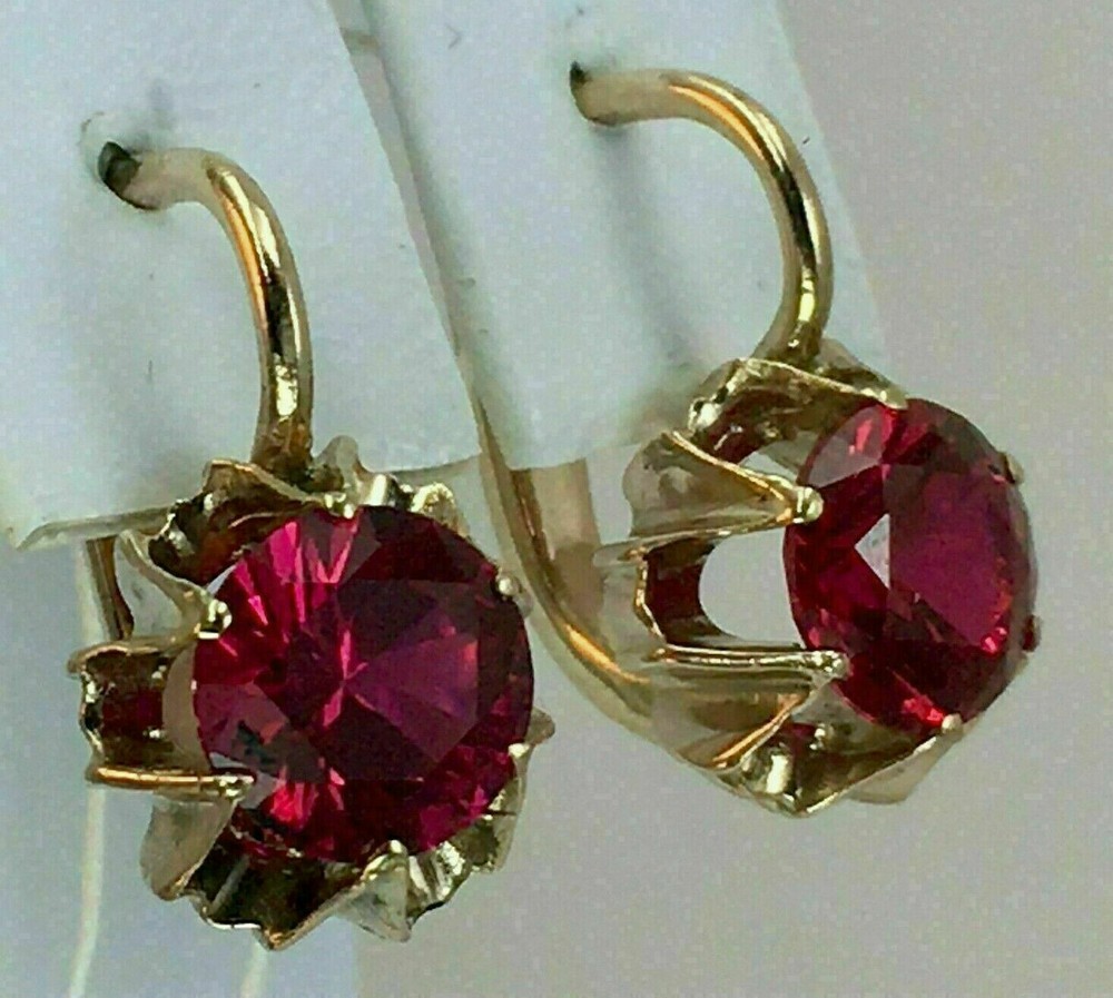 4Ct Lab Created Red Ruby Solitaire Drop & Dangle Earrings 14k Yellow Gold Plated
