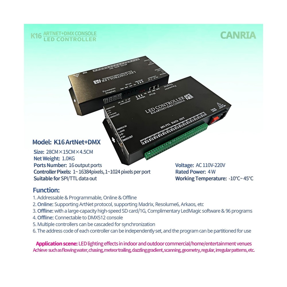 K16 ARTNET+DMX CONSOLE LED CONTROLLER, Professional Lighting Control, Suitabl...