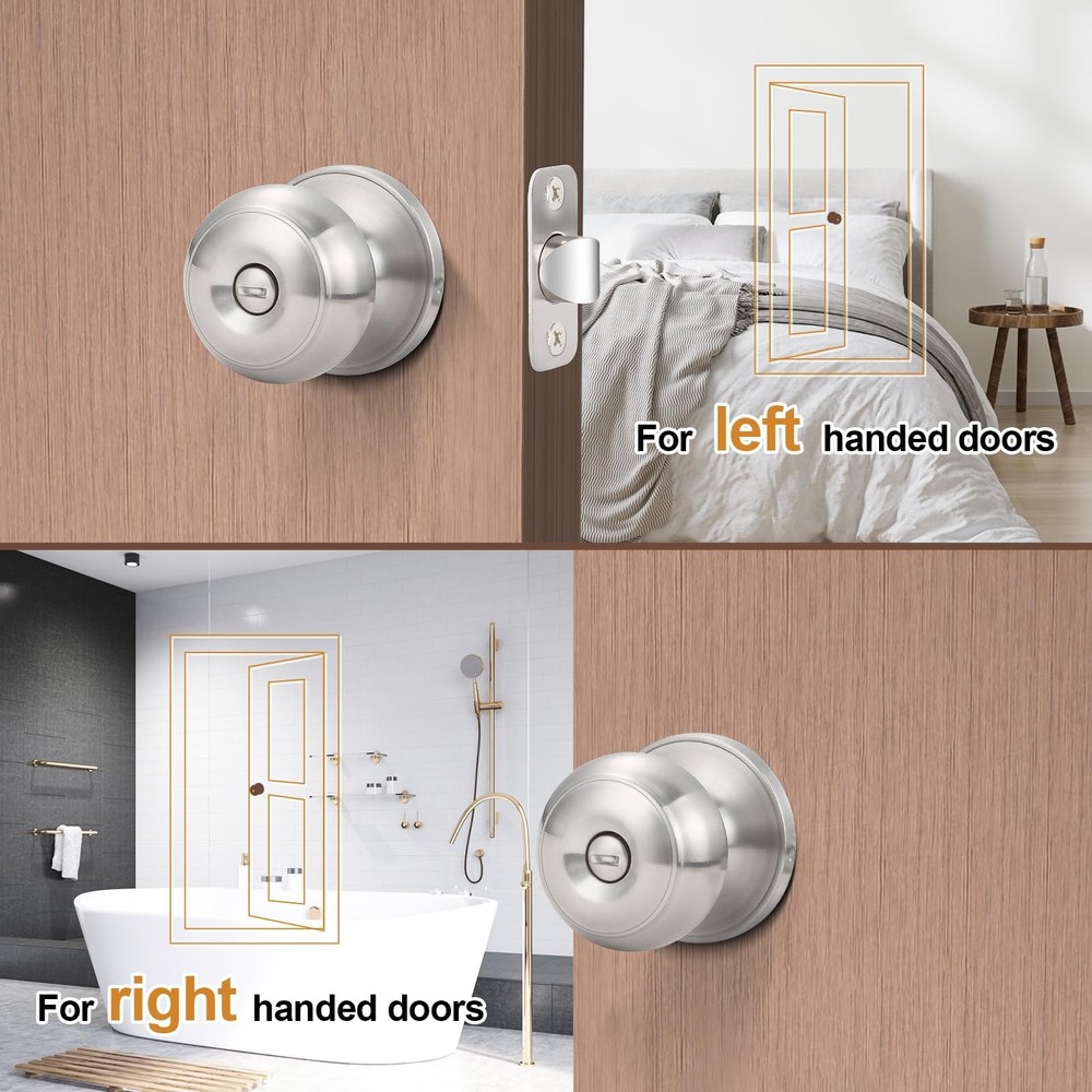 Estmoon 10 Pack Home Improvement Bed/Bath Room Door Knobs, Brushed Nickel Pri...