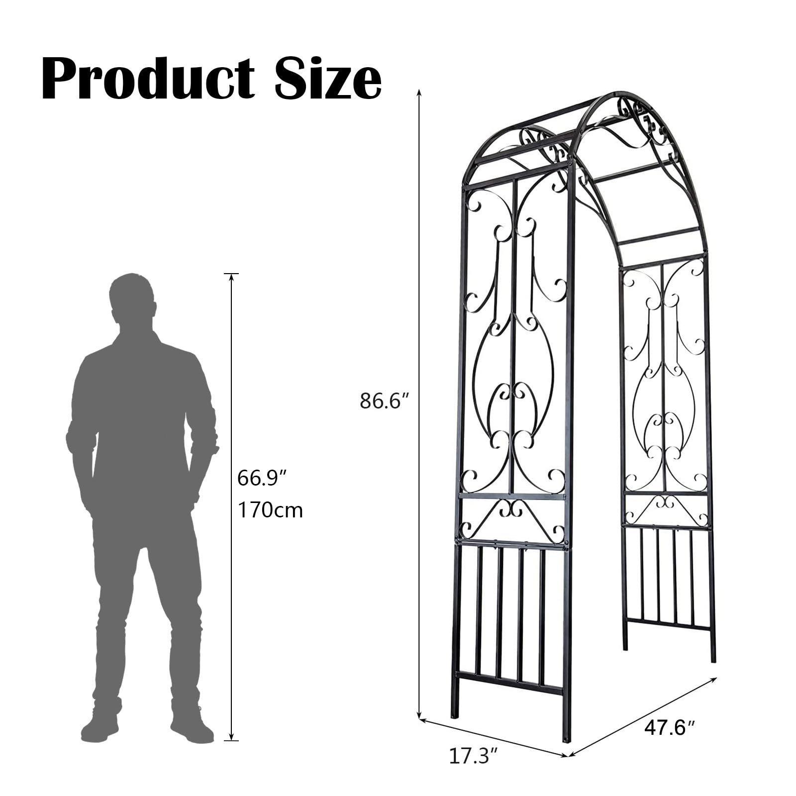 Garden Arch Trellis Outdoor Metal Arbor for Climbing Vines, Lawn and Backyard