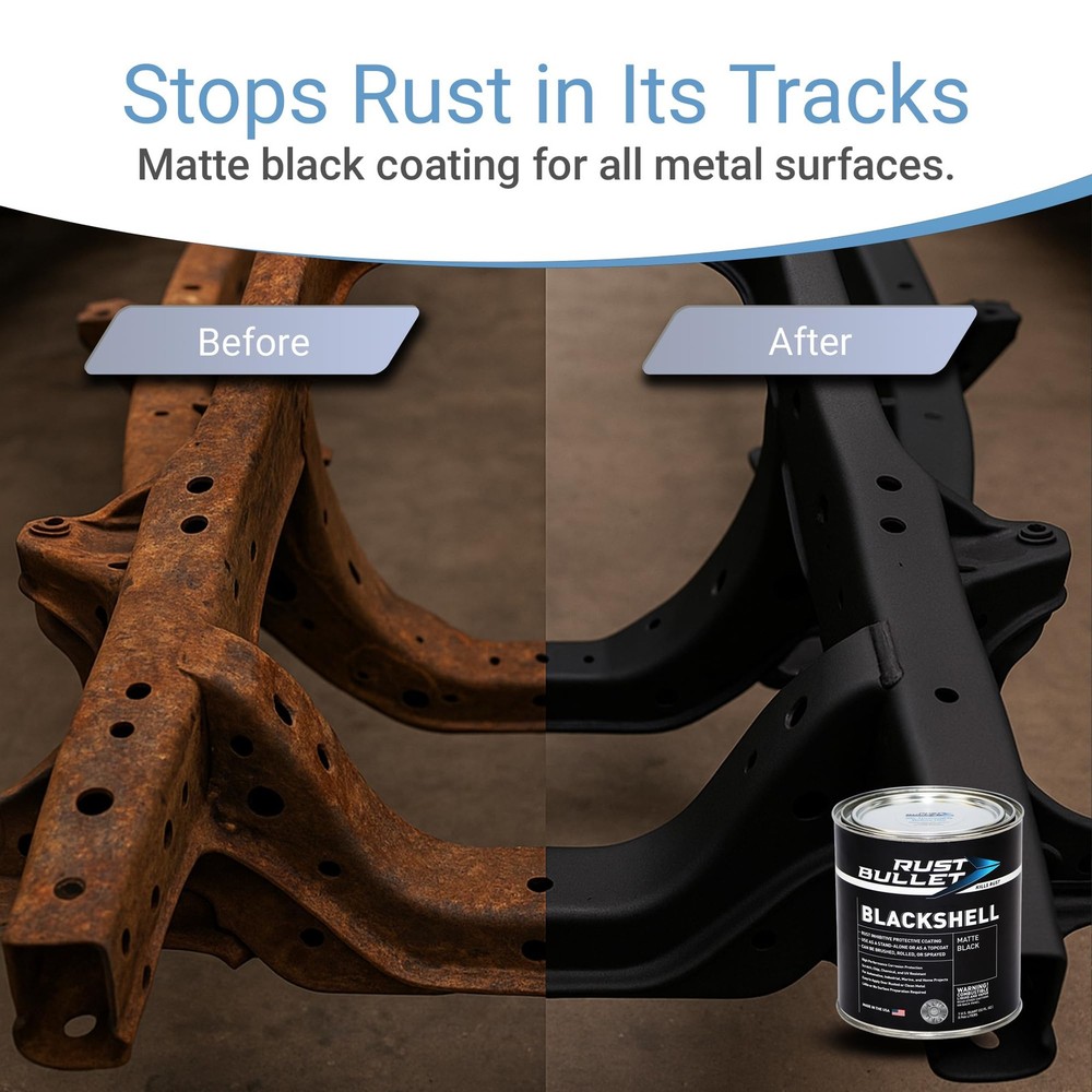 RUST BULLET BlackShell - Matte Black - 1 Quart - Corrosion Preventive Coating...