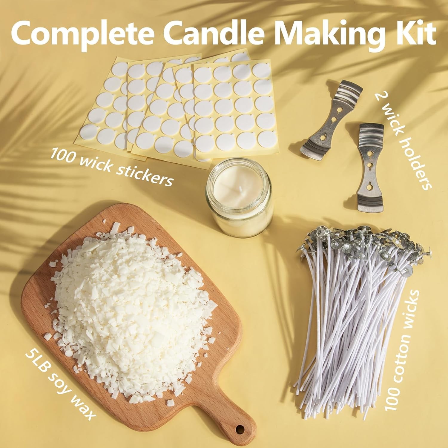 Soy Candle Wax Candle Making 5 LBS Natural Soy Wax Kit 100 Wicks and Stickers