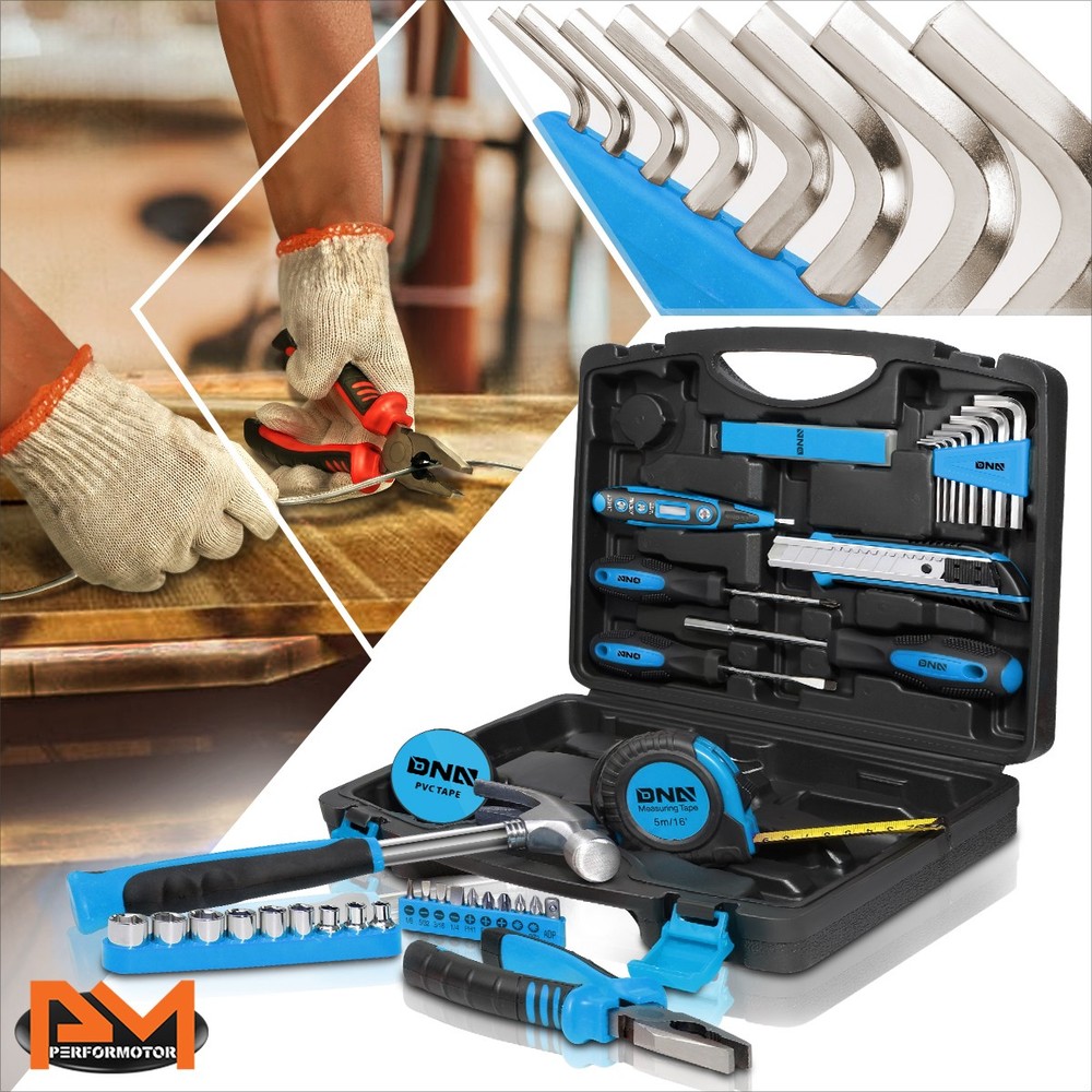 [ScrewdriverHammerPliersElectroprobeHEX Keys] 46Pcs Household Toolbox Blue