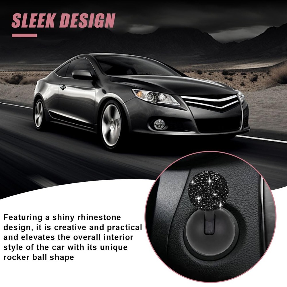 Car Push Start Button Cover, Rhinestone Engine Stop Black