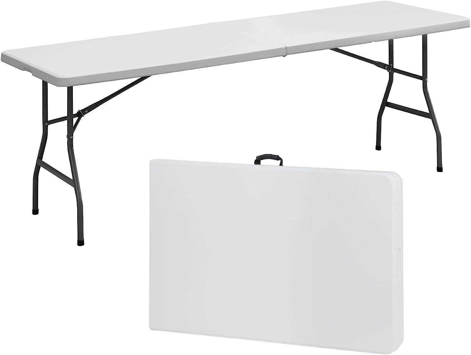 8FT Folding Table Fold-in-Half Plastic Dining Picnic Table for Outdoor w/ Handle