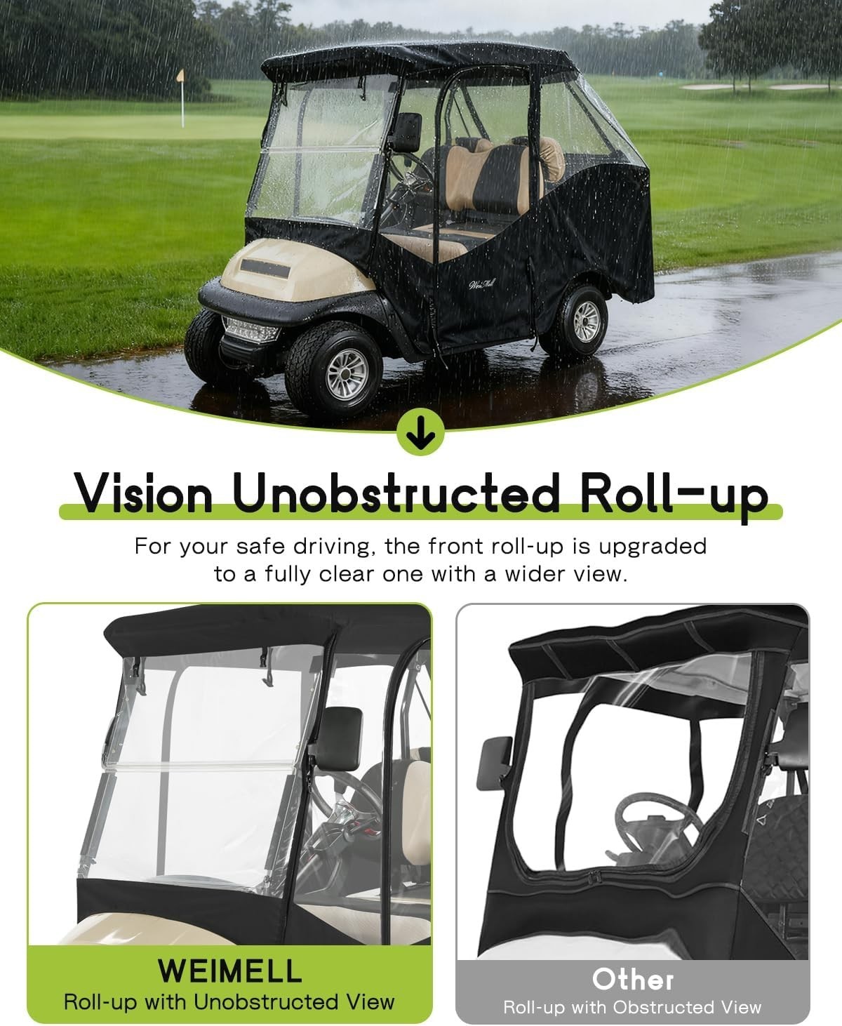 4 Passenger Golf Cart Enclosure for Club Car Precedent Tempo Short Roof 2+2.....