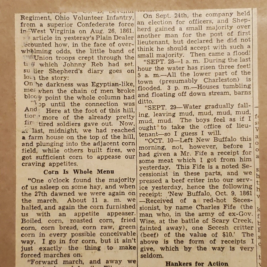 5196---1941 William Shepherd Civil War diary story Ohio 7th Infantry Painesville