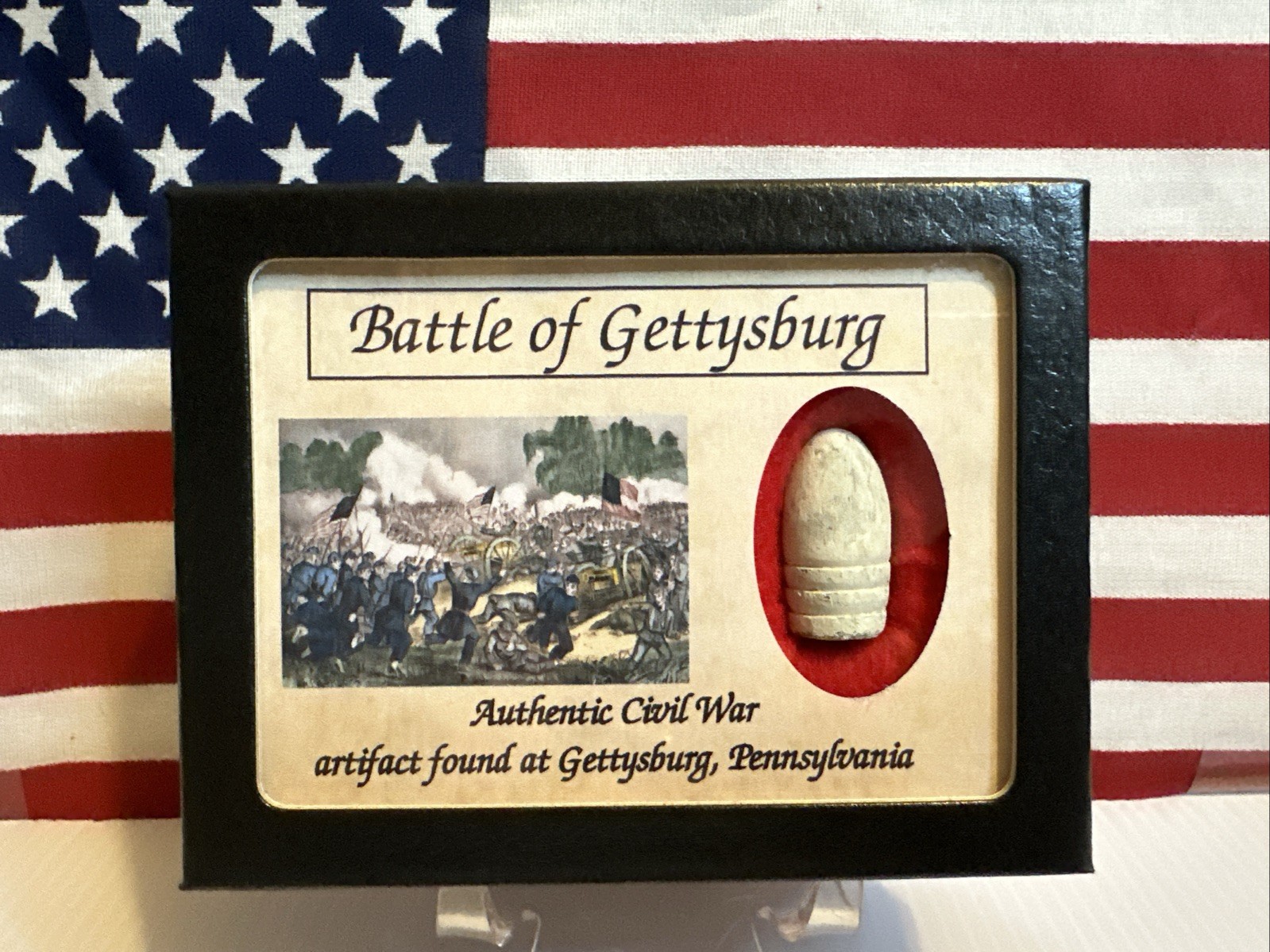 Dropped Civil War Bullet from Gettysburg in Matted COLOR Display Case with COA