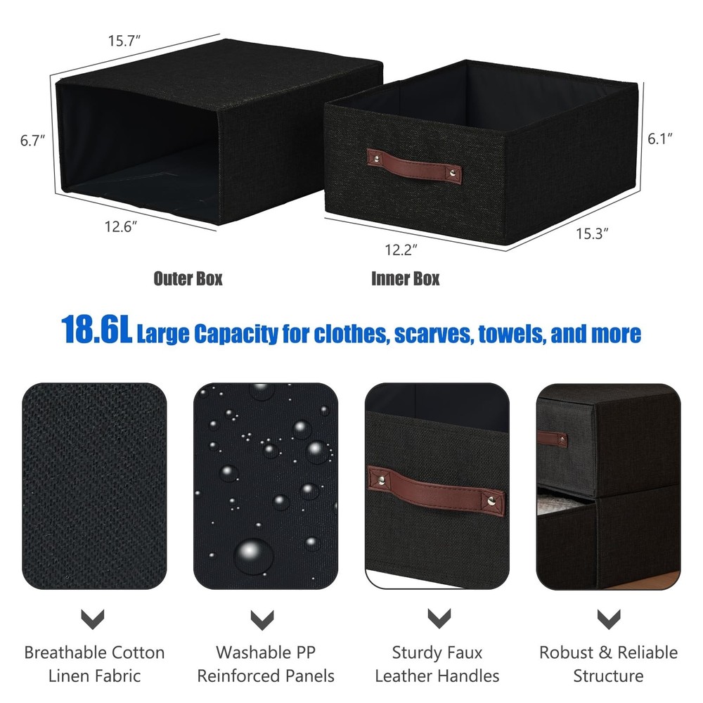 Closet Drawer Organizer Stackable Fabric Storage Boxes Bins Baskets with Lid ...